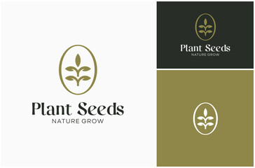 Wall Mural - Grain Wheat Plant Seed Sapling Grow Botany Nature Luxury Label Vector Logo Design Illustration