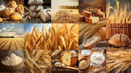 A collection of images featuring bread and grains