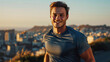 © Michael - Golden hour portrait of a smiling, athletic young man with a cityscape in the background