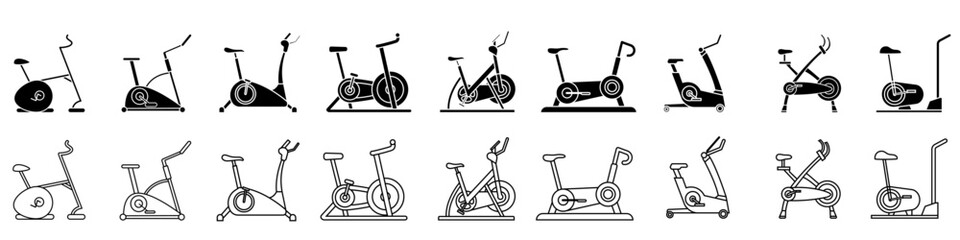 Wall Mural - Exercise Bike icon vector set. Training apparatus illustration sign. Gym symbol or logo.