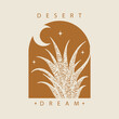 © Natalya Nepran - Minimalistic logo design with cactus illustration. Modern aesthetic art, desert dream flat badge.
