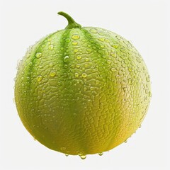 Wall Mural - A vibrant honeydew melon glistening with dewdrops, set against a pristine white backdrop.