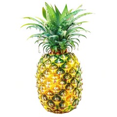 Wall Mural - Fresh pineapple with water droplets isolated on a white background. Tropical fruit concept.