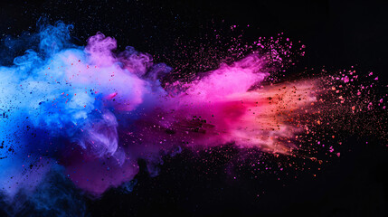 Aufkleber - Explosive burst of vibrant pink and blue pigments against a dark background