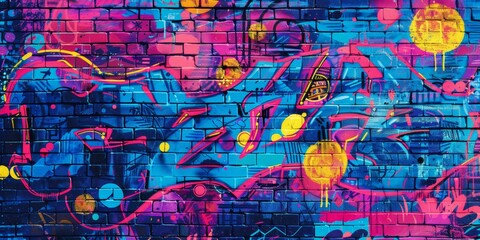Poster - Colorful Graffiti Art On A Brick Wall In An Urban Setting