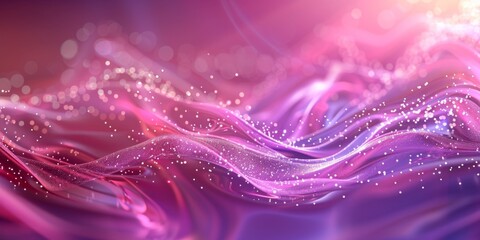 Poster - Abstract Pink And Purple Holographic Waves With Shimmering Particles