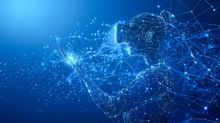 Poster - Silhouette of a man with a beard on a blue background. The concept of communication and technology.
