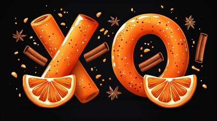 Wall Mural -   Illustration of xo made with sliced oranges, cinnamon sticks, and star anisettes