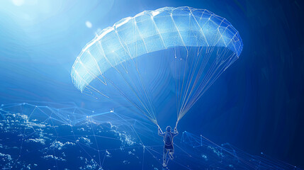 Wall Mural - parachutist flying in blue sky. 3d rendering