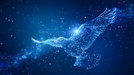 Poster - Abstract silhouette of a flying eagle on a dark blue background. Vector illustration