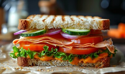 juicy sandwich on bakers parchment
