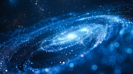 Wall Mural - 3d rendering of abstract blue particles wave with depth of field and bokeh lights