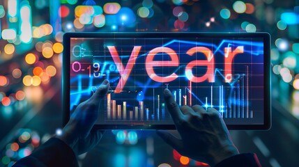 Aufkleber - digital interface shows the word 'year' on a tablet screen representing futuristic data analytics. t
