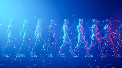 Fototapete - 3D rendering of a group of people in the form of a man and a woman on a dark blue background