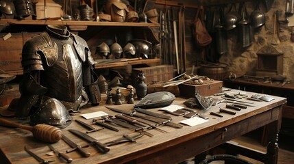 Medieval Artisan's Haven Authentic Armor Swords and Historical Costumes in Reenactor's Workshop