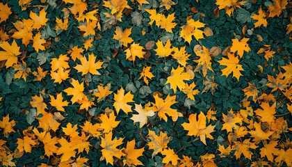 Canvas Print - A close up of a field of yellow leaves