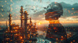 © Davin - A silhouette of an engineer wearing a hard hat, overlayed with an industrial refinery scene. Double exposure effect of technician and oil refinery gasoline gas power industry business concept.