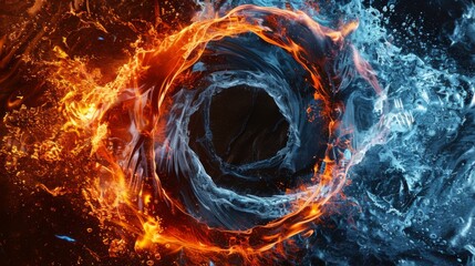 Wall Mural - 3d illustration of fire and water swirling in a circle