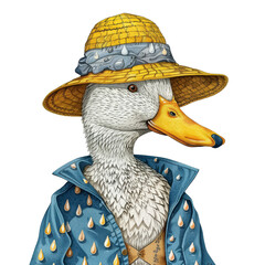 Wall Mural - A duck wearing a yellow hat and a blue coat