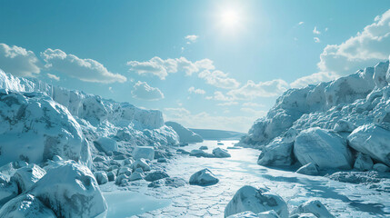 Aufkleber - Panoramic view of a serene arctic landscape with glistening icebergs under a clear sky