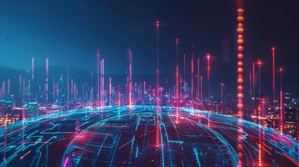 Poster - Advanced communication and global internet network connection in smart city . Concept of future 5G wireless digital connecting and social media networking .