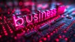 © nataliya_ua - Neon Business Sign Illuminates a Circuit Board. Generative AI