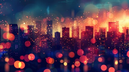 Poster - background of the night city with blurred lights, illustration