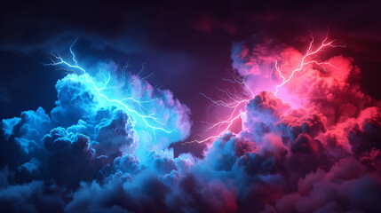 Poster - Dynamic display of thunderclouds illuminated by powerful lightning bolts