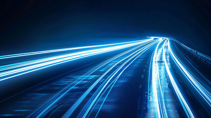 Fototapete - Long exposure of glowing traffic lights creating dynamic lines on a dark highway