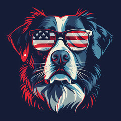 A dog with glasses displaying the american flag in the lenses, designed for independence day, perfect for patriotic occasions