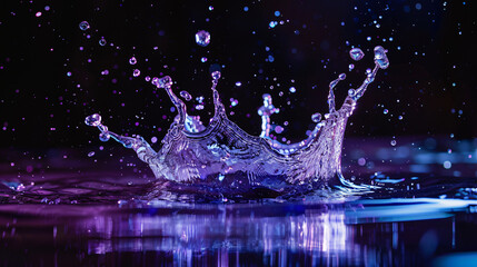 Fototapete - Crown-like water splash captured in high detail against a vivid purple background