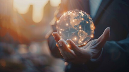 Aufkleber - Businessman holding global network connection on social networking and customer data analytics, Business strategy and smart intelligence