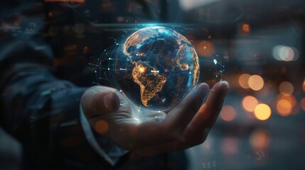Aufkleber - Businessman holding global network connection on social networking and customer data analytics, Business strategy and smart intelligence