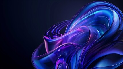 An abstract glass morphism in blue and purple gradient on the  black background.
