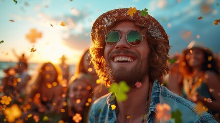 Poster - a group of friends celebrate st patrick s day.stock illustration