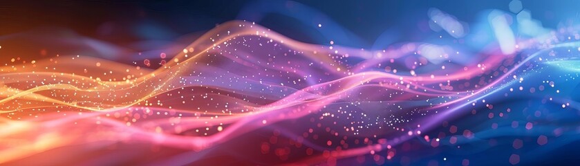 Poster - abstract digital waves with sparkling lights in multicolored hues, perfect for technology and artist