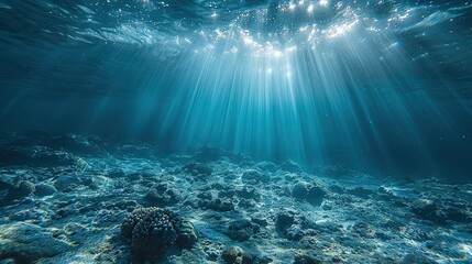 Poster - underwater sea with blue sun light deep abyss.stock image