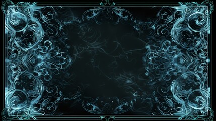 A blues and whites frame for a card for a card game with a black background.