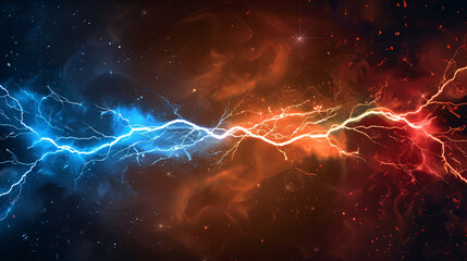 Dynamic abstract background with vivid blue and red lightning bolts