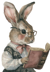 Canvas Print - png rabbit reading book watercolor clothing rodent mammal.