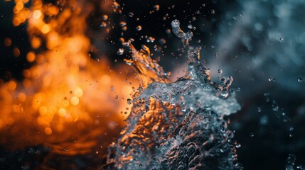 Poster - Fire and water colliding with black background