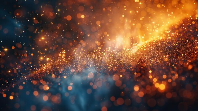 an abstract light background with fire sparks and fire embers the bonfire in motion is lit by dark glitter and fire particles.stock image