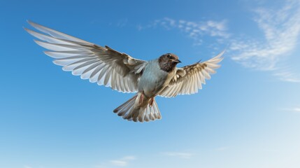a bird taking flight, soaring above a clear blue sky 