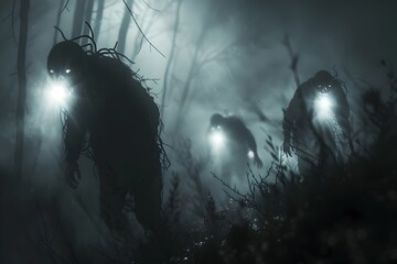 Poster - Ethereal Ghostly Banshee Entities Drifting in Decaying Fog-Shrouded Woodland with Cinematic Lighting