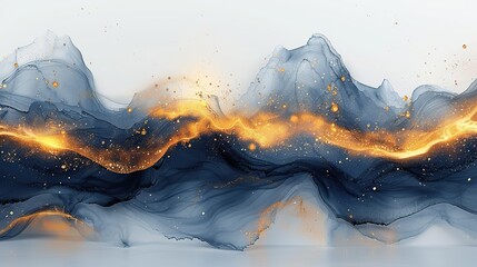 Poster - the background has an abstract artistic design a landscape painting painted in chinese style with golden textures painted in ink modern art prints wallpapers posters and murals.illustration