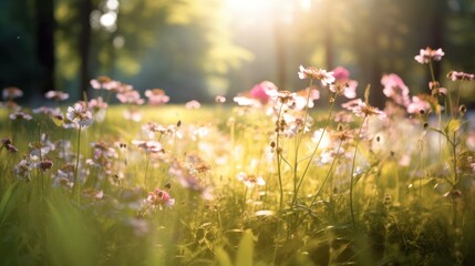 Wall Mural -  meadow with wildflowers in bloom, 