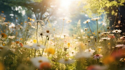 Wall Mural -  meadow with wildflowers in bloom, 