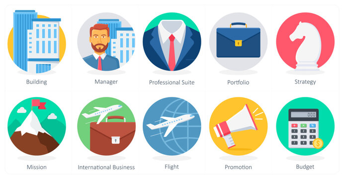 A set of 10 Business icons as building, manager, professional suite