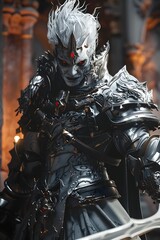 Canvas Print - Towering Malevolent Vampire Knight in Foreboding Gothic Plate Armor Wielding Deadly Glaive