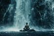 © ADDICTIVE STOCK - Man meditating by waterfall. Generative AI